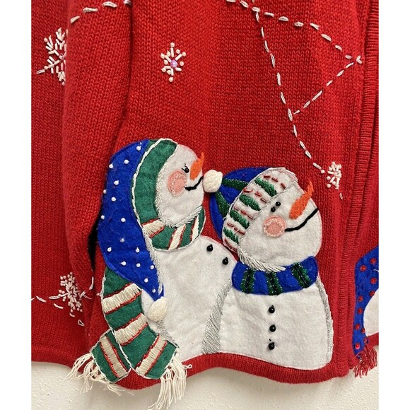 Vintage Tiara International Christmas Collection Snowman Cardigan Sweater Size M - Picture 5 of 14